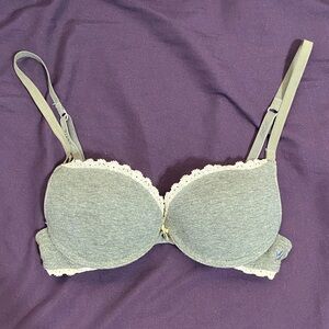 Aerie Heather Gray Bra with Lace Trim